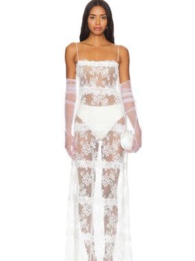 NWT Lovers + Friends White Sheer Lace Maxi Slip Dress